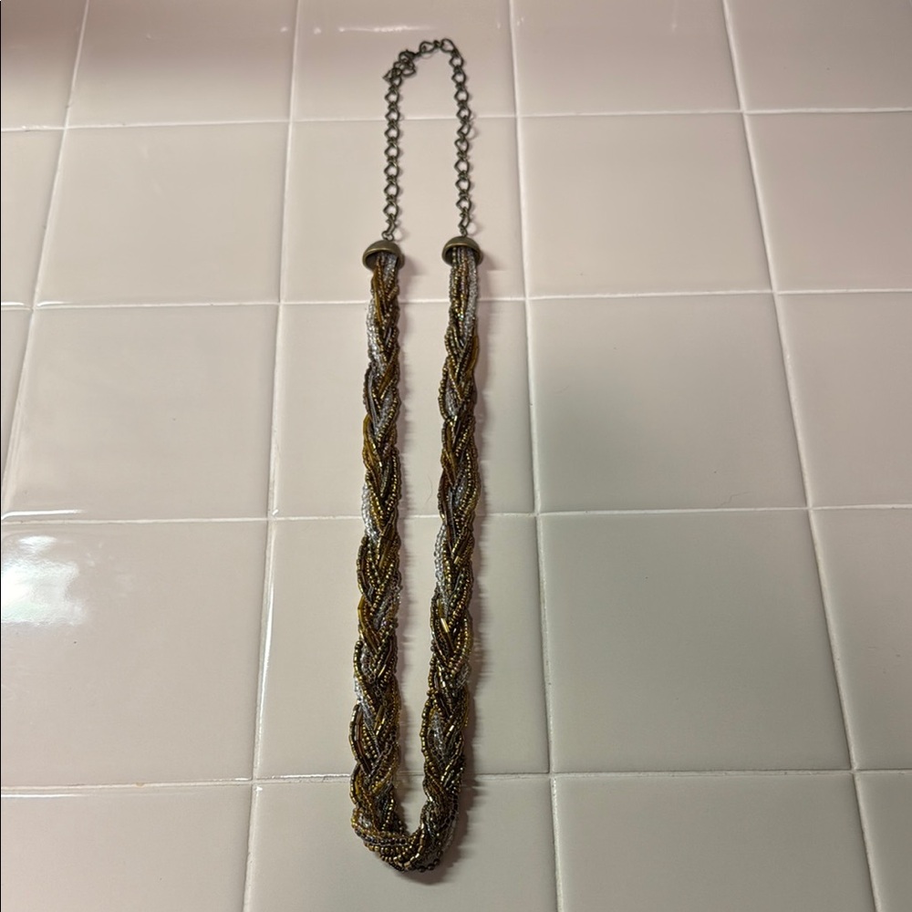 Gold and Brown Long Beaded Necklace